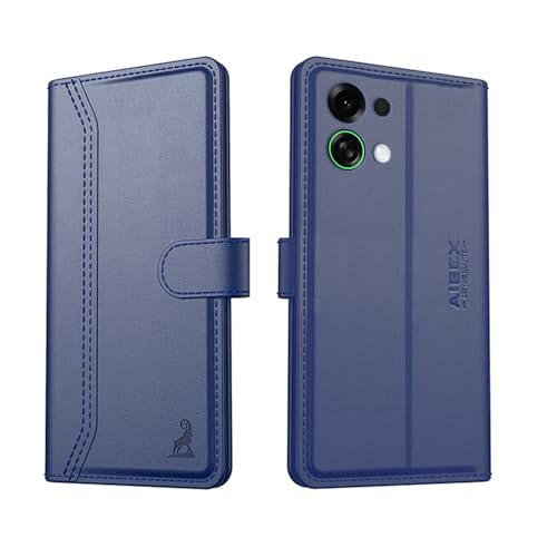 Image of AIBEX Compatible for Oppo K13 Turbo 5G / Oppo K13 Turbo Pro 5G Flip Cover Leather Finish with Magnatic Closure | Inside TPU with Card Pockets | Wallet Stand | Complete Protection Flip Case - Blue