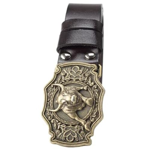 Ceinture western en cuir véritable bleu et boucle taureau pour homme