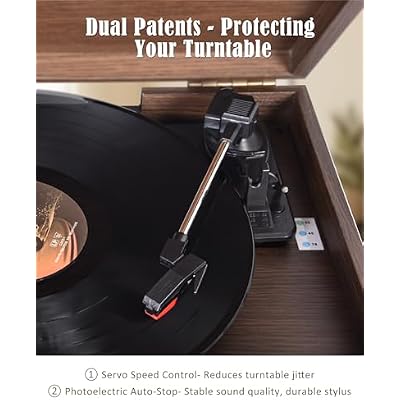 OTIC All-in-One Vinyl Record Player with Speakers, 3-Speed Turntable, Bluetooth Wireless Playback AM/FM Radio Aux-in, Auto-Stop Retro Wooden Design Home Audio&Gift for Music Lovers