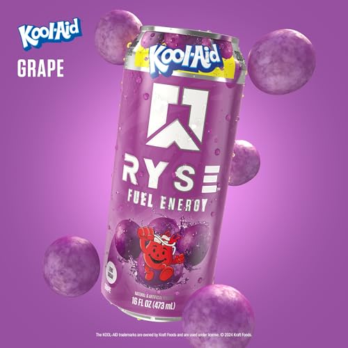Image of RYSE Fuel Energy Drink - Kool-Aid Grape - Sugar Free, Gluten Free & Vegan - 200mg Natural Caffeine, Taurine & Choline for Focus & Energy - No Artificial Colors - 16 fl oz Cans (12-Pack)