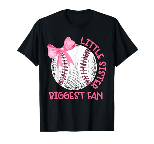 Cute Bow Coquette Little Sister Biggest Fan Baseball Girls T-Shirt