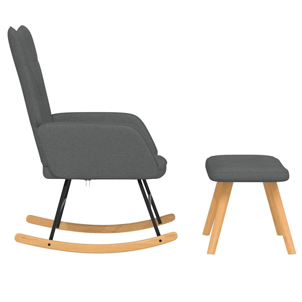 Mecedora con taburete de tela gris oscuro, moderno sillón relax con 7 botones acolchados y costuras decorativas, cómodo acolchado de espuma, estructura de acero estable