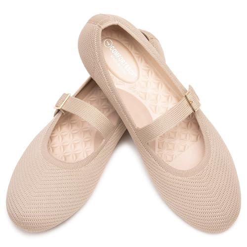 Image of Frank Mully Women's Mary Jane Flats Comfortable Dressy Ballet Flats Casual Round Toe Slip On Washable Knitted Fabric Office Work Woman Shoes