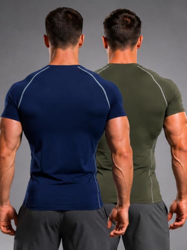 Image of CHKOKKO Men's Compression Gym T-Shirt for Running, Workout, Training, Sports & Activewear | Quick Dry Breathable Stretch Fabric | Body Fit Half Sleeve Athletic Sports Tee for Men