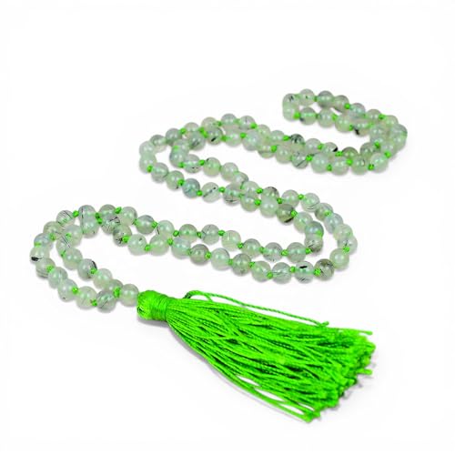 Collier Mala en préhnite naturelle 108 perles yoga et chapelet bouddhiste