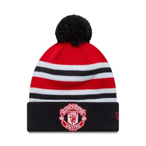 Image of New Era Adult's Knit Bar Stripe Manchester United Football Club Beanie Knit Hat Red