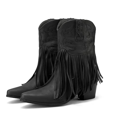 Womens Western Cowgirl Boots Pointed Toe Fringe Ankle Cowboy Boots for Women3