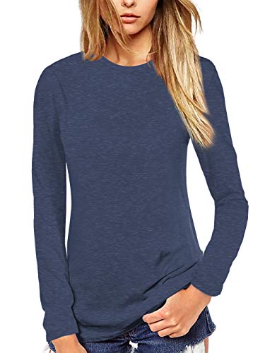 Beluring Womens Long Sleeve T Shirts Crew Neck Basic Tops Plain Shirt (Navy M)