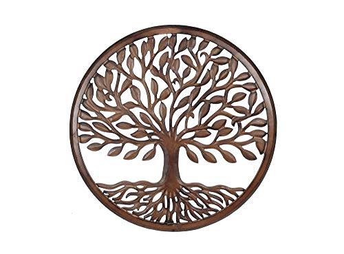happyDko Décoration murale : Arbre de vie sculpté en Bois, Marron, H 60 cm