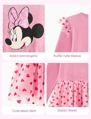Image of Disney Girls' Tulle Tutu Dress Birthday Party Outfit Baby /Toddler | Officially Licensed, Frozen Elsa, Minnie, Princess, Velvet Top with Belt, Multi-Layer Mesh Skirt, Ruffle Long Sleeve Clothes