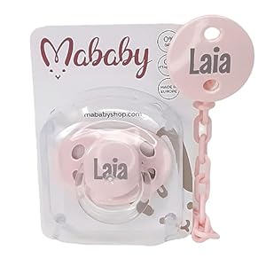 Mababyshop, Chupete Personalizado y Pinza con Nombre del Bebé. Regalo. SIlicona 0-6 Meses Anatomico. Caja Regalo Personalizada (Rosa)