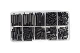 HVAZI 320pcs M2.5 Nylon Hex Spacer Standoffs Screws Nuts Assortment Kit; Male-Female(Black)