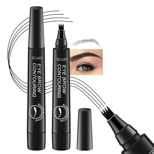 Eyebrow Contouring Pen, Waterproof Microblading Eyebrow Pencil with 4-Prong Micro-Fork-Tip Applicator, Liquid Eyebrow Pencils for women Creates Natural Looking Brows Effortlessly (Black)