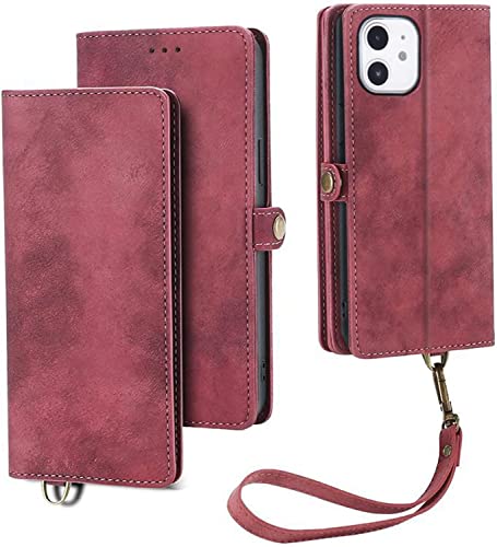 Étui portefeuille iPhone 13 rouge avec rabat robuste évitant les rayures clés