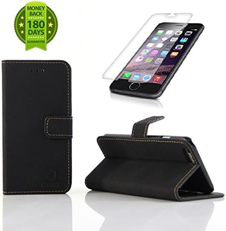 iPhone 6, 4.7 inch Leather Case Wallet cover / Wallet S - Premium STAND Flip Cover - with Built in Media Stand Feature, ID Credit Card / Cash and Inner Pocket Slots (GHS2 Ultra Slim Protective + Screen Protector (Black)