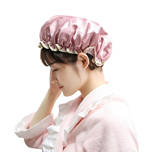 2 Pack Shower Cap Double Layer Waterproof Shower Hat Elastic Band Bath Cap Keeps Color Off of Hair (Pink)