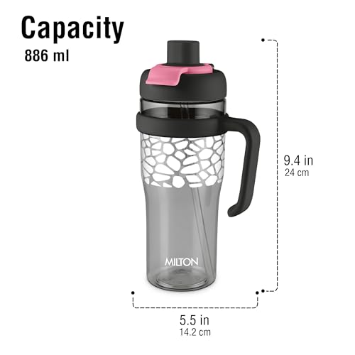 Image of MILTON Champion 900, 2-in-1 Sip or Gulp Lid Tumbler 886 ml | Tritan Plastic Water Bottle with Handle | Leak-Proof, BPA-Free | Perfect for Office, Travel, Gym Tumbler Bottle for Men and Women, Black