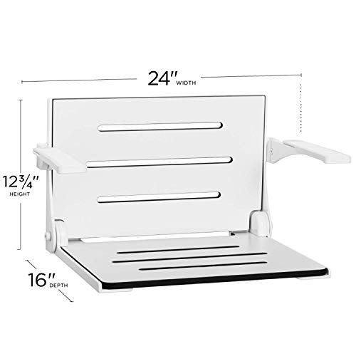 Seachrome Silhouette Comfort Folding Wall Mount Shower Bench Seat With Arms, White Seat With White Frame #TOP1