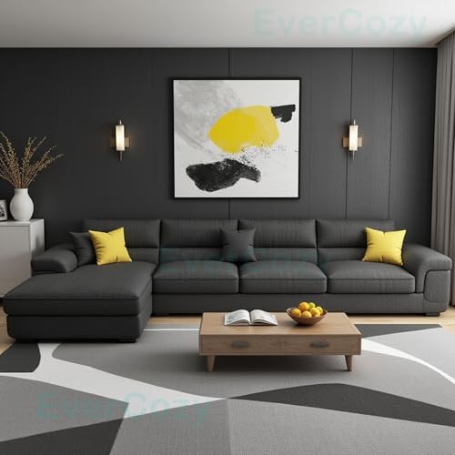 Image of Italino 5 Seater Luxurious L Shape Fabric Sofa Set (Left Side Lounger, Dark Grey) | 5 to 6 Person Wooden Corner Sofa Couch for Living Room Bedroom Home Hall Furniture
