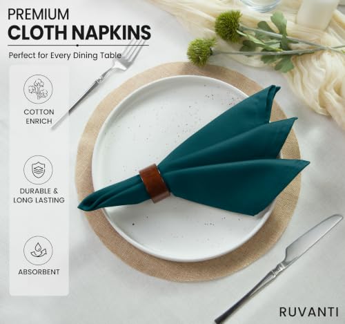 Image of Ruvanti Cloth Napkins Set of 12, Cotton Enrich 18 inchx18 inch - Deep Teal