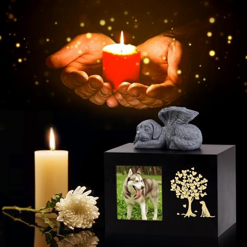 woodurn Haustier-Aschebox für Hunde, XLarge Holzurnen für Beerdigung, Einäscherungsurnen mit Fotorahmen, Gedenkbox mit schwarzem Flanell als Futter, Gedenkgeschenk für verlorene Haustiere