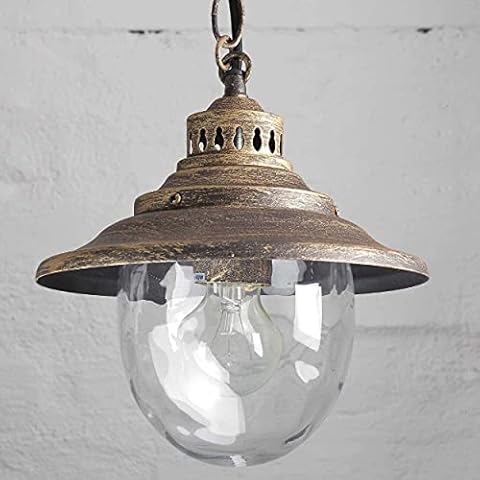 Formschöne Hängeleuchte in Antikgold E27 bis 60 Watt 230V Pendelleuchte aus Metall Glas Hängelampe Cover