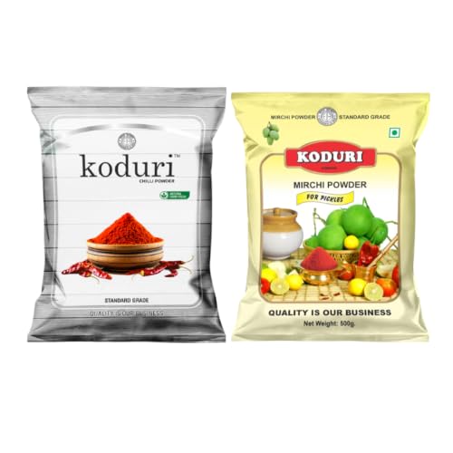 Image of KODURI Red Chilli Powder & Pickle Chilli Powder Combo Pack | Aachar and Lal Mirch Powder | Pachadi Kaaram & Karam Podi | Finely Ground Spices - No Added Flavours, Colors or Preservatives - 1000gm