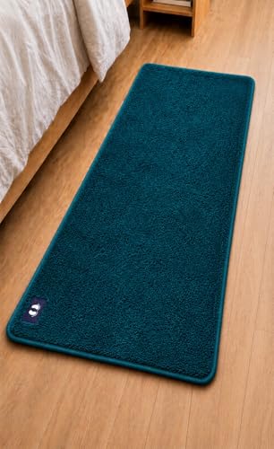 Image of Ultra Soft Bedside Runner Rug 22x55 Inch, Anti-Slip Floor Mat for Bedroom, Long Plush Carpet Runner for Bedside, Living Room, Hallway & Home Decor, Washable Comfortable Area Rug (Green)