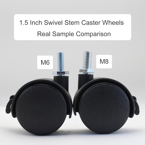 4pcs 1.5 Inch M6 Threaded Stem Swivel Caster Wheels Universal 360 Degrees Rotatable Caster Replacement with Locking Brake for Rolling Small Furniture Desk Cabinet Shelf, Load Capacity 66Lb