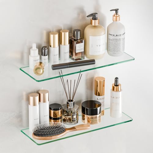 Floating Shelves for Wall, Tempered Glass Shelves for Bathroom, L...
