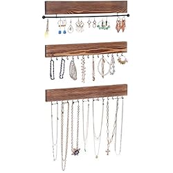 Estanteria Ganchos SONGMICS Estantería de Joyas a la Pared, Juego de 3, Exhibición de Joyas de Pared, Barra para Pulseras, 30 Ganchos para Pendientes y Collares, Ideal para Regalo, Color Madera JJS11CB
