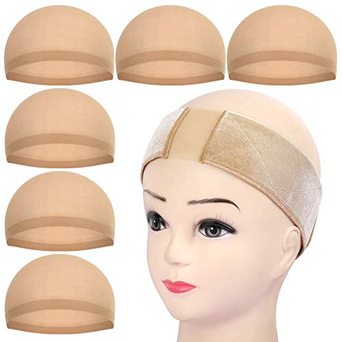 Wig Grip Band, FANDAMEI 1PCS Non-Slip Lace Velvet Wig Grip Headband + 6PCS Light Brown Wig Caps. Adjustable Thin Lace Wig Headband&Nylon Stocking Caps for Wigs. Elastic Wig Headband, Keep Wig in Place