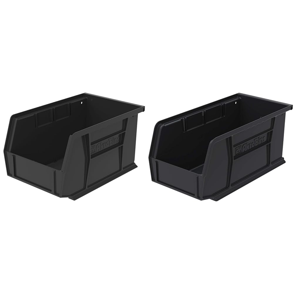 Akro-Mils Plastic Hanging Stackable Storage Organizer Bins, Black, 9-Inch x 6-Inch x 5-Inch 12-Pack and 11-Inch x 5-Inch x 5-Inch 12-Pack