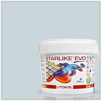 The Tile Doctor Starlike EVO - Litokol Glamour Epoxy Grout for Tile, Ideal for Home Office Decor & Bathroom Tile, Glitter Paint Finish for Room Decoration - 300 Azzurro Pastello