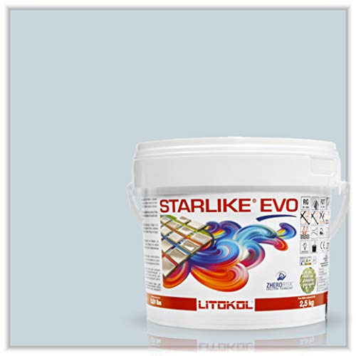 The Tile Doctor Starlike EVO - Litokol Glamour Epoxy Grout for Tile, Ideal for Home Office Decor & Bathroom Tile, Glitter Paint Finish for Room Decoration - 300 Azzurro Pastello