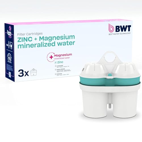 BWT filtros agua ZINC & MAGNESIO – Pack 3 | Filtro jarra compatible con jarra filtradora de agua | Purificador doméstico | Reduce cal, cloro, metales pesados | Hasta dureza de 14,9 °dH