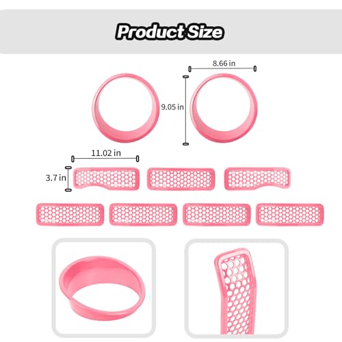 Image of JeCar Mesh Grill Inserts Headlight Cover Trim for Jeep Wrangler JL JLU 2024+ (Pink)