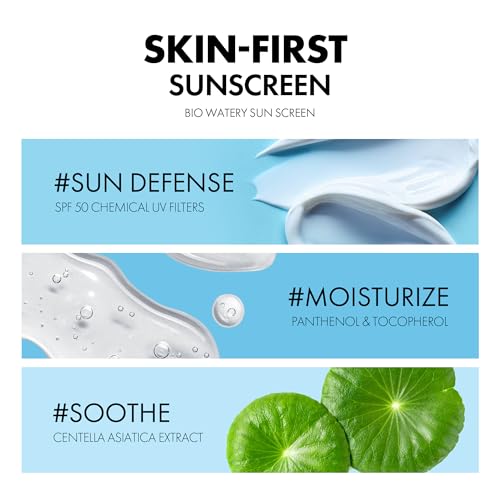 Bio Watery Sunscreen SPF 50 Broad Spectrum Korean Facial Sun Cream with Hyaluronic Acid - Lightweight Daily Face Sunblock Lotion - Vegan, Hypoallergenic, Oxybenzone-Free 1.35 fl oz - Image 7
