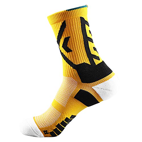 Sock Football Mid-Calf Non Slip Socks Sweat Absorption For Hiking Yellow #TOP2