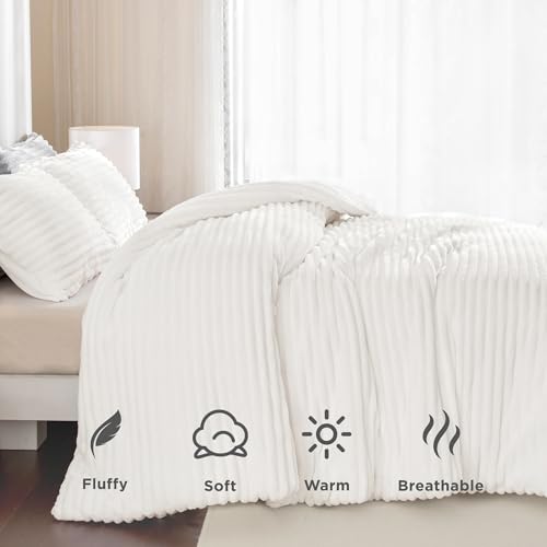 Andency Fluffy King Size Comforter Set, Super Soft White Comforter King Size, Winter Warm Fleece Faux Fur Bedding Set, Luxury Plush Fuzzy Bed Set 3 Pieces (1 Shaggy Comforter, 2 Pillowcases) - Image 3