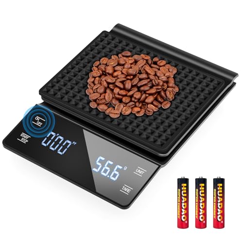 Digital Coffee Scale with Timer 0.1g/3KG High Precision Kitchen Scale Waterproof Electronic Food Weighing Espresso Scale, Large LED Display, Touch Button, Easy to Clean, Black(Batteries Included)