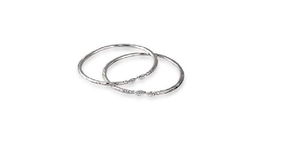 Leaf Ends Solid .925 Sterling Silver West Indian Bangles (Pair) (MADE IN USA)