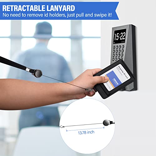 Genuine Leather Id Badge Holder With Retractable Lanyard, Retractable Badge Reel Nylon Lanyard And Vertical Id Card Holder With 1 Card Slot Key Chain For Men Women, Black #TOP3