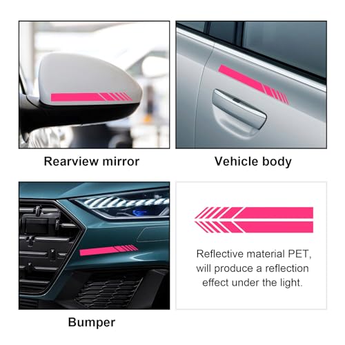 Image of Augeny 2 PCS Car Rear View Mirror Stickers, Waterproof Vinyl Auto Side Rearview Mirror Stripes, Universal Reflective Anti-Collision Striped Warning Decal for Most Vehicles (Pink)