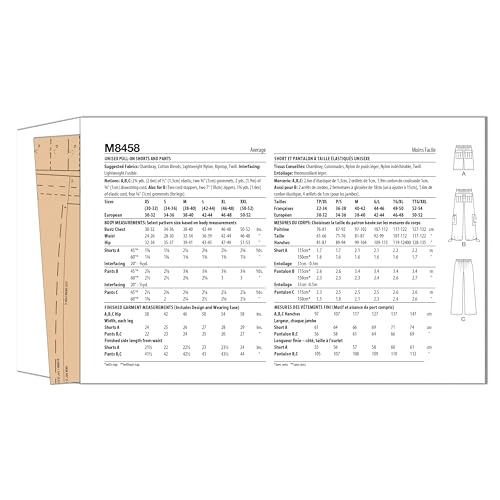 McCall's M8458A Unisex Pull On Cargo Pants and Shorts Sewing Pattern Packet, Design Code M8458, Sizes XS-S-M-L-XL-XXL by McCall - Used condition - Image 2