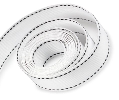 Trimplace 1 Inch White Saddle Stitch Ribbon with Black Stitching 10 Yards
