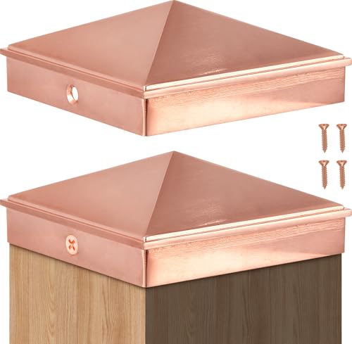 Tandefio 2 Pcs 4x4 (Actual 3.5x3.5) Aluminum Pyramid Post Caps Copper Plating Fence Pyramid Decking Caps with Screw for Metal Wood Fence Deck Corridors Mailbox Posts End Cover