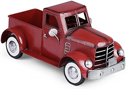 Addbliss Red Truck Farmhouse Table Decor, Farm Metal Car Trucks Basket for Indoor and Outdoor, Vintage Pick-up Desktop Storage, Decorative Home Christmas Decorations