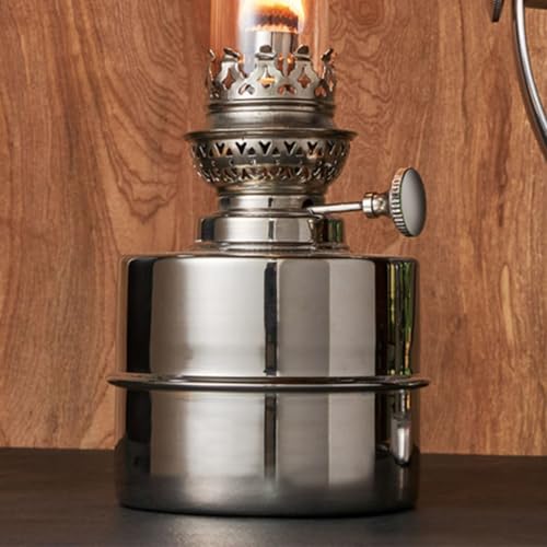 Kings County Tools Oil Lamp - 13” Extra-Bright Hurricane Lamp with Antique-Style Nickel Body and Glass Chimney - Decorative Kerosene Lantern with Adjustable Wick - Oil Lamps for Indoor Use