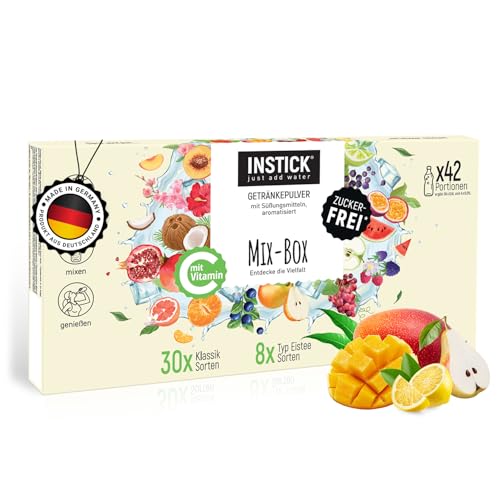 INSTICK Getränkepulver Mix-Box Starter Set mit 42 Sticks (Eistee Energy & Klassiker) Zuckerfreies Erfrischungsgetränk Kalorienarm Vegan Für Wasser mit Geschmack